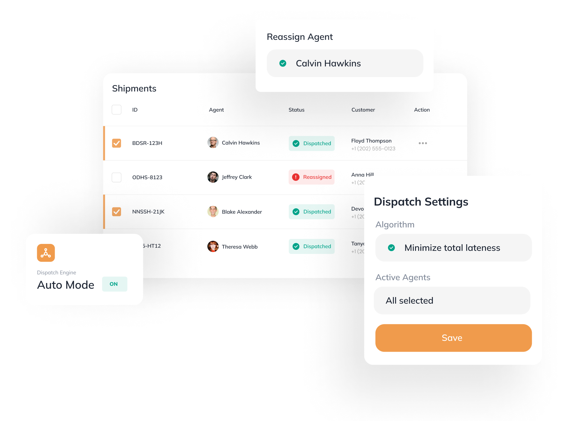 Dispatch Management information tables on cloud based logistics software